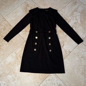 DKNY Black Long-Sleeve Button-Front Sheath Dress